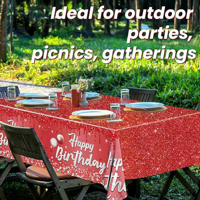 Happy Birthday Party Decorations 3Pcs Happy Birthday Tablecloth Red and Sliver Table Cloth Plastic Table Cover for Women Men Baby Shower Party Supplies