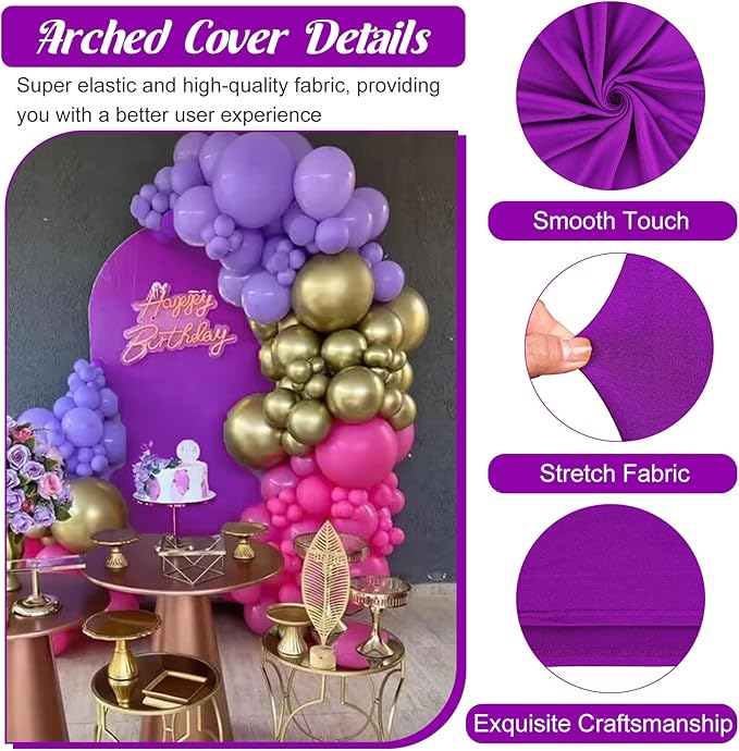 Metal Arch Stand and Cover Set,1 Purple Spandex Fitted Backdrop with 1 Gold Wedding Arched Stand Frame for Parties Birthday Baby Shower Bridal Banquet Decoration (6FT)
