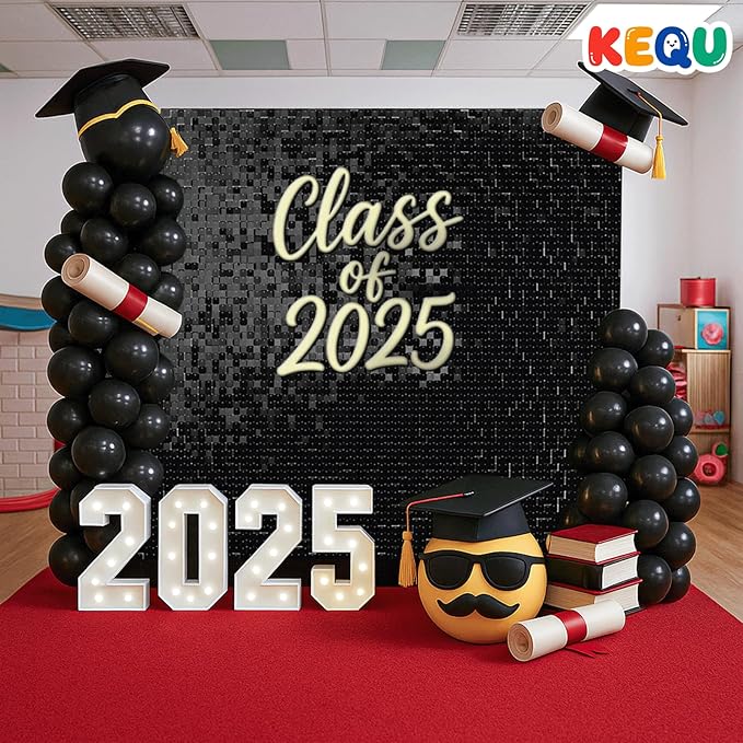 Shimmer Wall Sequin Backdrop, 24pcs Square Shimmer Wall Sequin Backdrop, DIY Party Shiny Decor for Wedding, Birthday, Anniversary, Graduation, Holiday&Home Background Supplies (Black Soft)