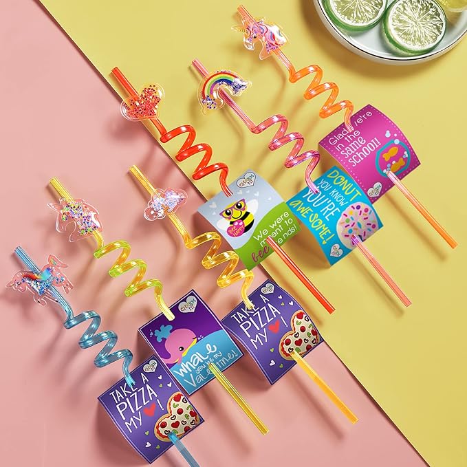 24 Glitter Unicorn Birthday Party Supplies Drinking Straws Unicorn Love Heart Rainbow Cloud Shape Design for Unicorn Party Favors