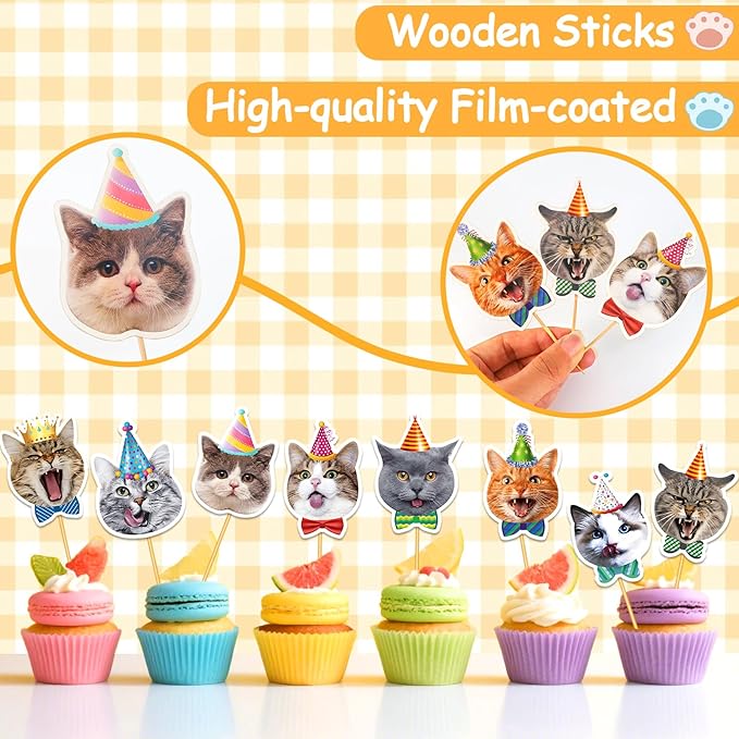 Cupcake Toppers, 24 Pcs Cake Decorations (Pet Cat)