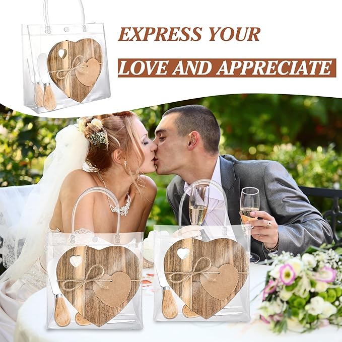 6 Set Heart Shaped Charcuterie Board Wood Mini Charcuterie Board With Cheese Knives Fork Set Bridal Shower Favors for Guest Bridal Baby Shower Prize Wedding Birthday Valentines Day