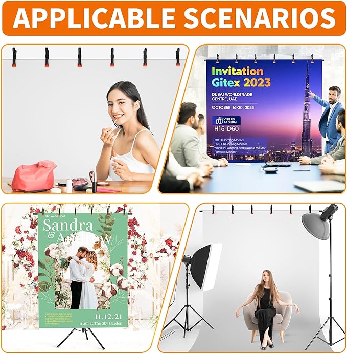 Portable T-Shape Backdrop Stand Support Kit 8x7.2ft, Adjustable Photography Green Screen Backdrop Stand for Parties, Photography Videography Studio (8×7.2Ft)