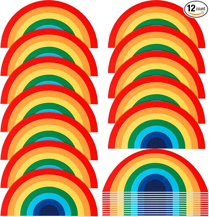 Boao 12 Pcs Large Rainbow Felt Table Mats, Rainbow Party Supplies Prop for Craft Wall Decal Painting Art Birthday Baby Showers Party Decorations