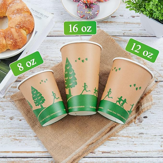 ECOLipak 240 Count 12 oz Compostable Paper Cups, Biodegradable Disposable Paper Coffee Cups with PLA Lined, Eco-friendly Hot Paper Cups for Party, Picnic,Travel,and Events