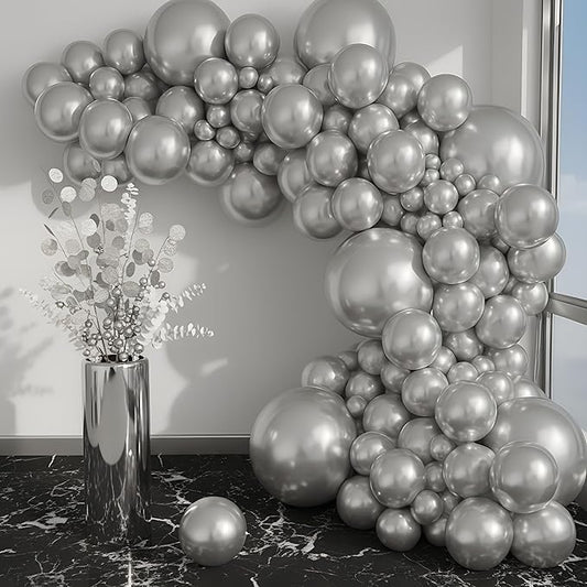 Balloon Garland Arch Kit – 146 Pcs Metallic Silver Balloons for Baby Shower, Birthday, Gender Reveal, Wedding Party – DIY Kit by Vellax™