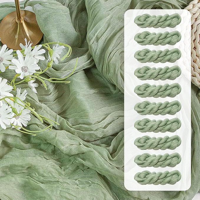 FEXIA 10 Pack Sage Green Table Runner 35x120 Inches for Baby Shower Decoration St. Patrick's Day Gauze Table Runner for Wedding Party Engagement Bridal Shower Boho Decoration (Sage Green)