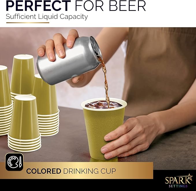 Disposable Paper Cups, 8 oz. Gold Paper Coffee Cups, Strong and Sturdy Coffee Disposable Cups for Party, Wedding, Thanksgiving Day, Christmas, Halloween Hot Cups, Pack of 20