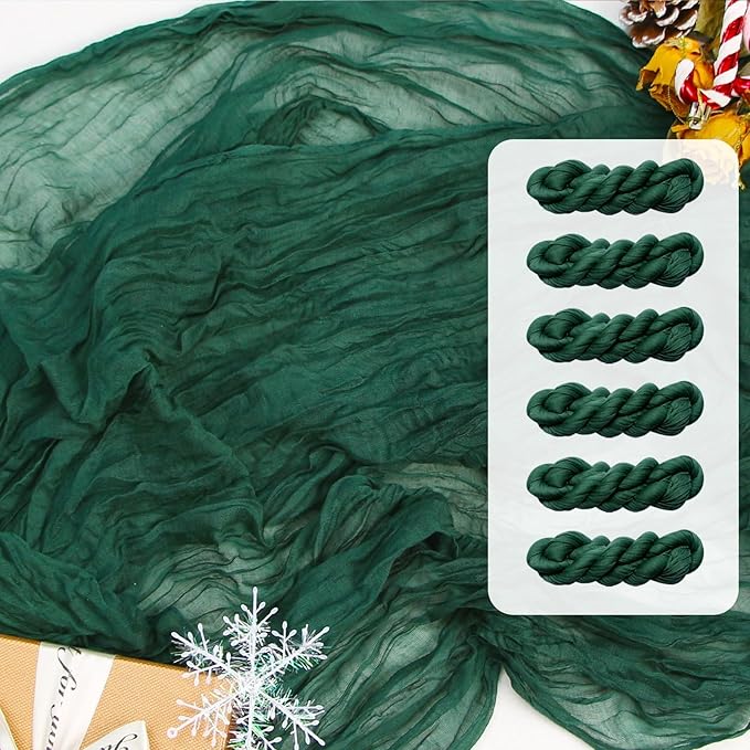 FEXIA 6 Pack Emerald Green Christmas Table Runner St Patrick's Day Decorations 35x120 Inches for Gauze Table Runner Bridal Shower Wedding Party Centerpiece Engagement Table Decoration (Emerald Green)