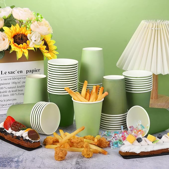 URATOT 60 Pieces 9 Ounce Sage Green Paper Cups Gradient Color Disposable Coffee Cups Party Cups Beverage Drinking Cups for Party, DIY and Holiday Party Supplies