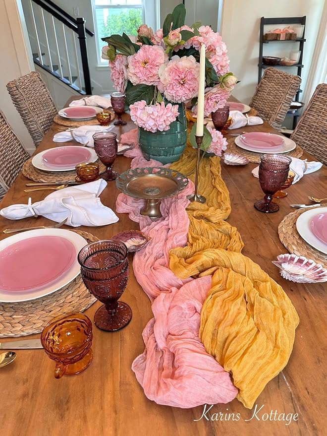 FEXIA 3 Pack Gold Table Runner 35x120 Inches for Summer Decor Baby Shower Decoration Gauze Rustic Table Runner for Wedding Party First Communion Centerpiece Engagement Bridal Shower Boho Decoration