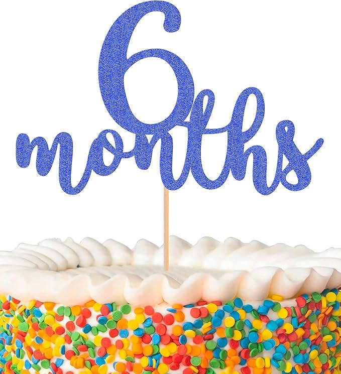 6 Months Cake Topper - Golden Glitter 1/2 Birthday Cake Decorations, Perfect for Baby Shower/Gender Reveal Party/Baby Party Photo Booth Props (Dark Blue)
