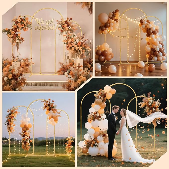 Metal Arch Backdrop Stand Set of 3(7.2 ft, 6.6 ft, 6 ft) Party Arch Stands for Wedding, Birthday, Baby Shower, Bridal Shower, Balloon Arched Frame for Garden Decor, Gold Floral Arches, 3 Pieces
