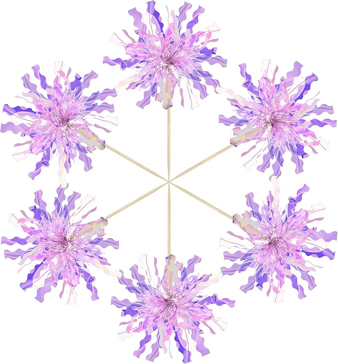 Gyufise 30Pcs Foil Firework Cupcake Toppers Happy Birthday Cake Toppers Tinsel Flower Drink Stirrers Cocktail Food Fruit Toothpicks for Valentine's Day Party Birthday Wedding Supplies Purple