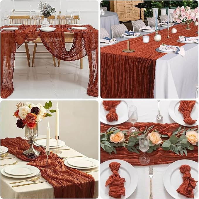8 Pack Cheesecloth Table Runner Rustic Sheer Boho Gauze 35 x 120 Inch Centerpiece Cheese Cloth for Bridal Baby Shower Summer Spring Decorations Terracotta