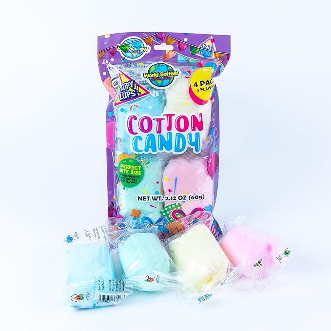 Lupy Lups Cotton Candy Party Pack of Assorted Flavors 4 Individually Wrapped 2.12oz Servings