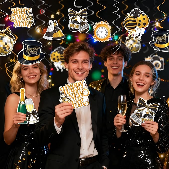 Gatherfun Happy New Year Party Decorations - New Years Eve Party Supplies Kit, New Year Hanging Swirls for New Years Decorations Celebration