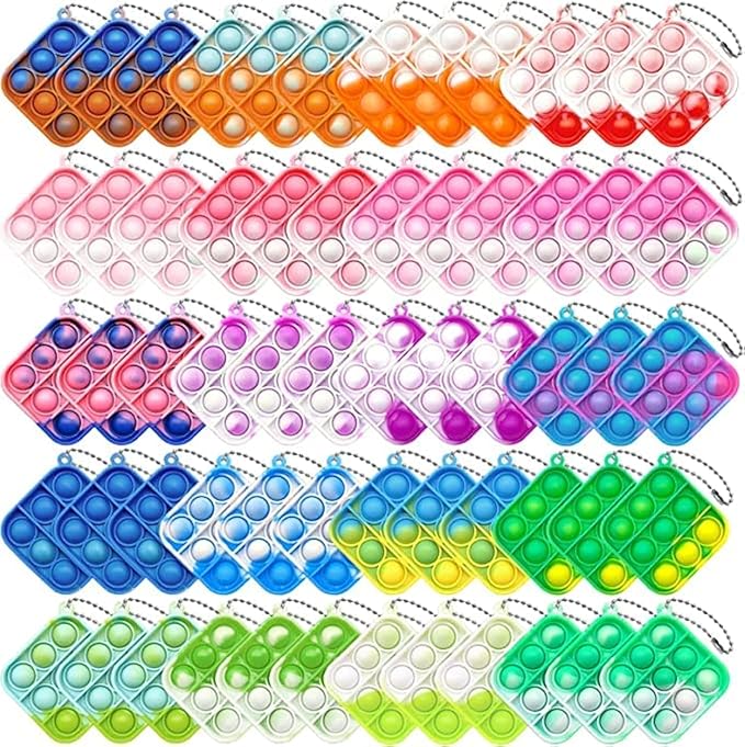 Christmas 60Pcs Mini Pop Push It Keychain Fidget Toy Pack,Mini Pop Push It Bubble Fidget Sensory Toys,Toys for Kids Adult Gifts
