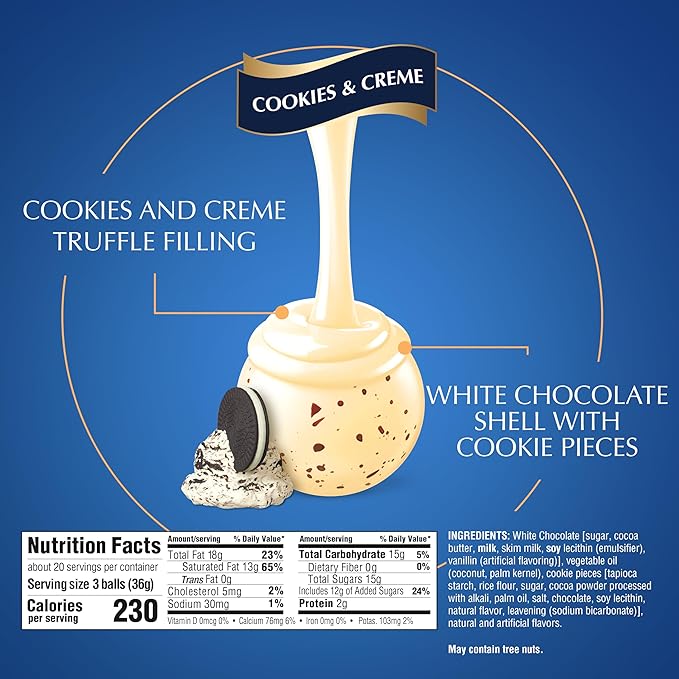 Lindt LINDOR Cookies and Creme White Chocolate Candy Truffles with Smooth, Melting Truffle Center, 25.4 oz., 60 Count