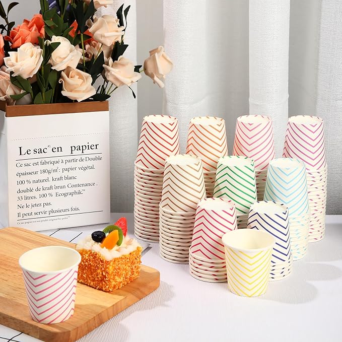 Tanlade 1000 Pack Multicolor 5 oz Paper Cups Striped Bathroom Mouthwash Cups for Parties, Picnics, Barbecues, Travel and Events, 10 Colors