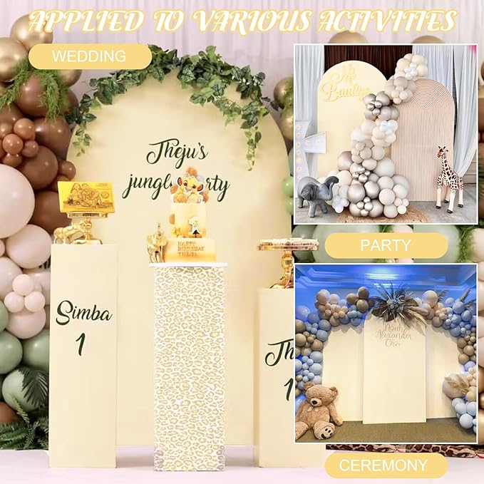 Metal Arch Stand and Cover Set,1 Beige Spandex Fitted Backdrop with 1 Gold Wedding Arched Stand Frame for Parties Birthday Baby Shower Bridal Banquet Decoration (6FT)