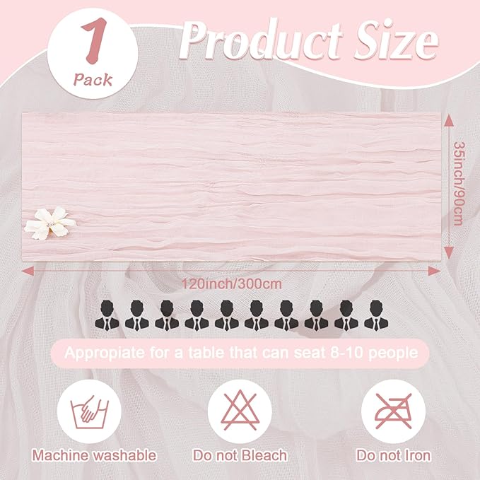 1 Pack Cheesecloth Table Runner Rustic Sheer Boho Gauze 35 x 120 Inch Centerpiece Cheese Cloth for Bridal Baby Shower Summer Spring Decorations Dusty Pink