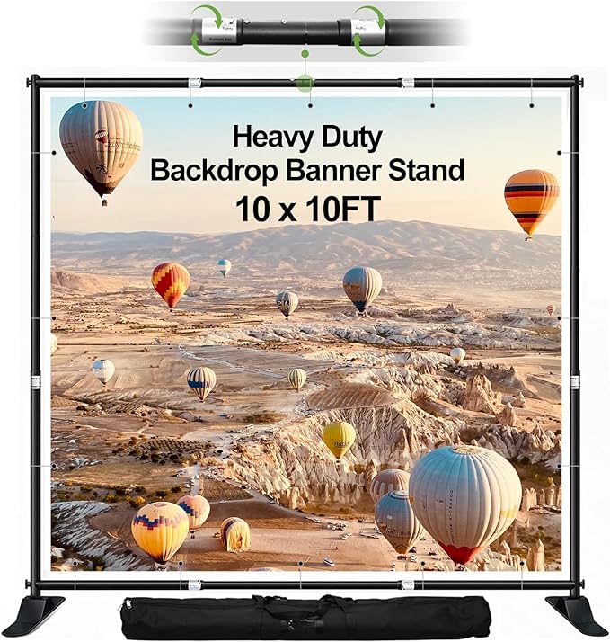 FUDESY 10x10 ft Backdrop Banner Stand, Heavy Duty Adjustable Background Kit With Carrying Bag, Step and Repeat Photography Frame for Trade Show Display Photo Booth Parties