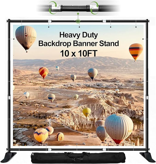 FUDESY 10x10 ft Backdrop Banner Stand, Heavy Duty Adjustable Background Kit With Carrying Bag, Step and Repeat Photography Frame for Trade Show Display Photo Booth Parties