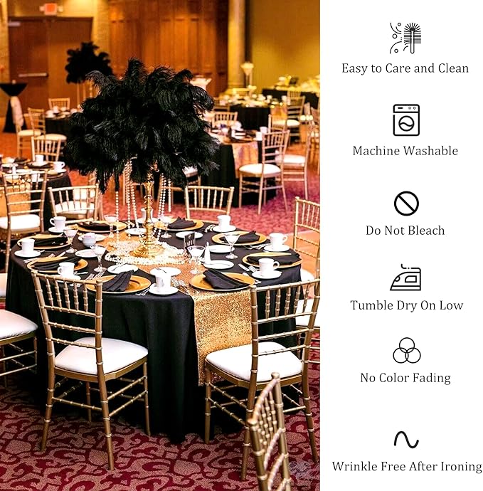 Fivenl 12 Pack Black Round Tablecloth 90 Inch Round Table Covers Bulk Washable Polyester Fabric Round Table Clothes for Wedding Party Reception Banquet Buffet Restaurant (Black, 90 Inch)