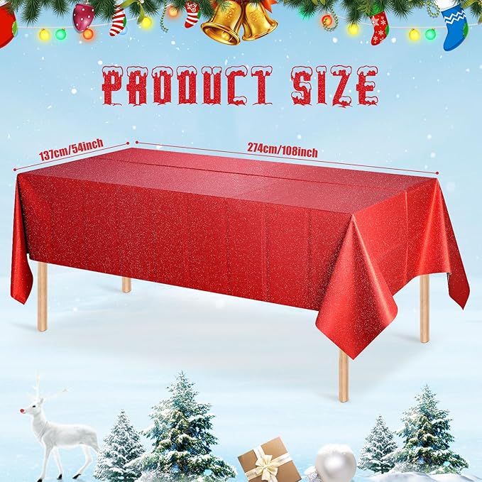 FunnyPars 6 Pack Iridescent Red Plastic Tablecloth,Glitter Disposable Laser Rectangle Table Covers,Red Holographic Foil Table Cloth Christmas Birthday Wedding Anniversary Party Decorations,54x108Inch