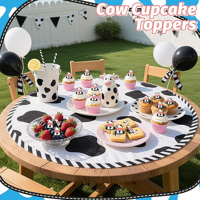 24 PCS Cow Cupcake Toppers Farm Animals Theme Cupcake Ring Oh Baby Cow Cake Toppers Cake Decoration for Birthday Baby Shower Gender Reveal Party Favor Nursery Wild Party Supplies
