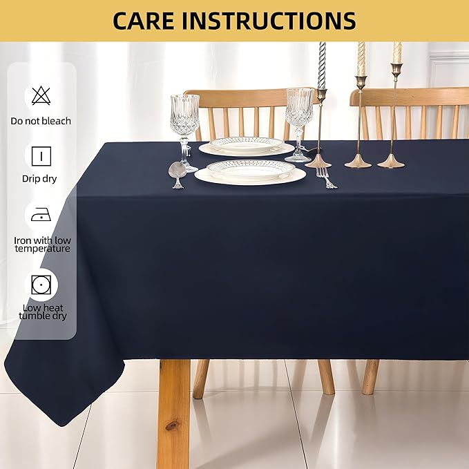 2-Pack 60x84 inch Navy Blue Table Cloths, Solid Stain and Wrinkle Resistant Oblong Tablecloth, Premium Plain Weave Polyester Fabric Rectangle Table Linen Covers for Hotel, Banquet