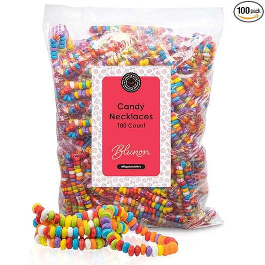 Candy Necklaces Individually Wrapped - 100 Count Bulk Candy Jewelry Party Favors