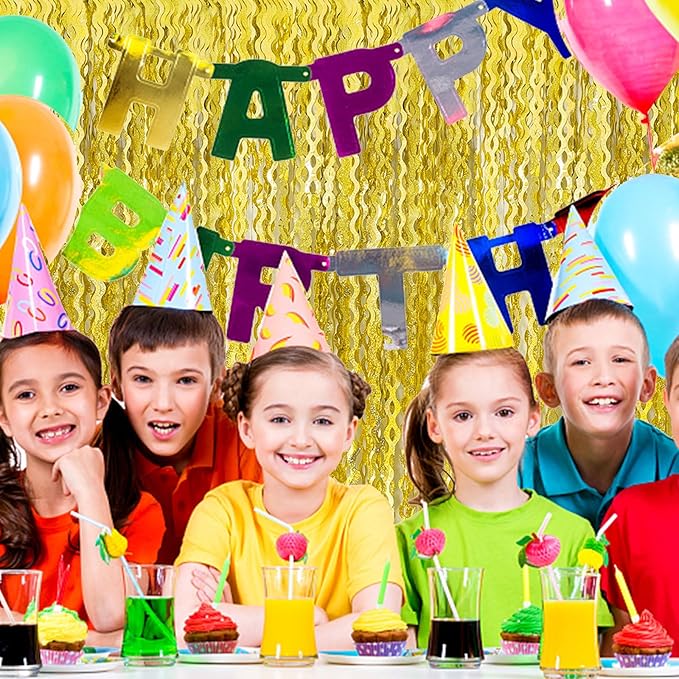 Gold Backdrop Birthday Decorations Foil Curtain Backdrop Gold Streamers Dance Party Decorations Photo Booth Props for Bachelorette Decorations Christmas Halloween New Years Eve Party Supplies