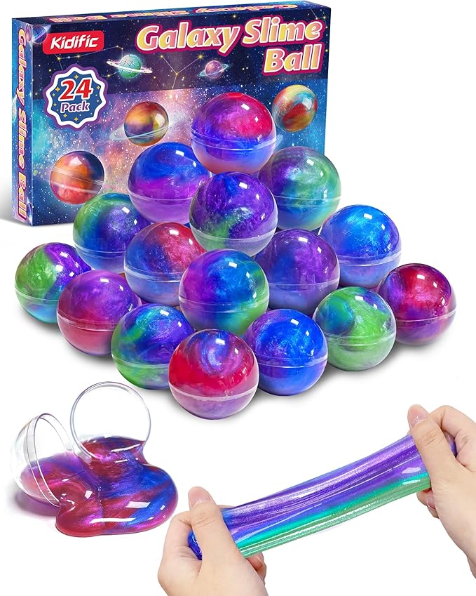 24 Pack Galaxy Slime Party Favors, Non-Sticky, Stress Relief Treasure Box Toys for Classroom Prizes Party Supplies, Student Gifts Goodie Bags Stocking Stuffers for Kids Boys Girls