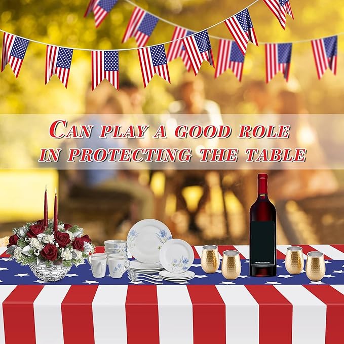 Childom 3 Pack Patriotic Tablecloth,Disposable Plastic Tablecloth 54"x108" Patriotic Decorations,Birthday Party Table Cloth for Kids,Patriotic Themed Party Supplies for Outside,Picnic,Camping,Memorial