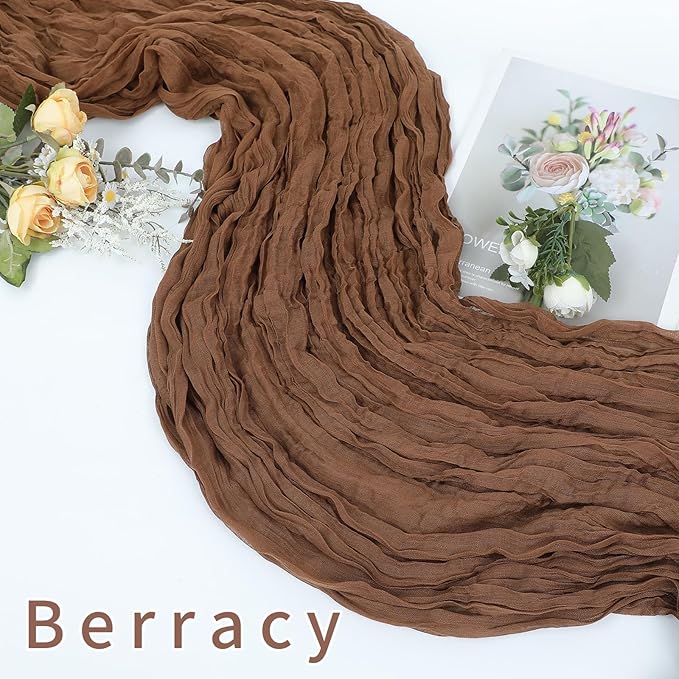 1 Pack Cheesecloth Table Runner Rustic Sheer Boho Gauze 35 x 120 Inch Centerpiece Cheese Cloth for Bridal Baby Shower Summer Spring Decorations Brown