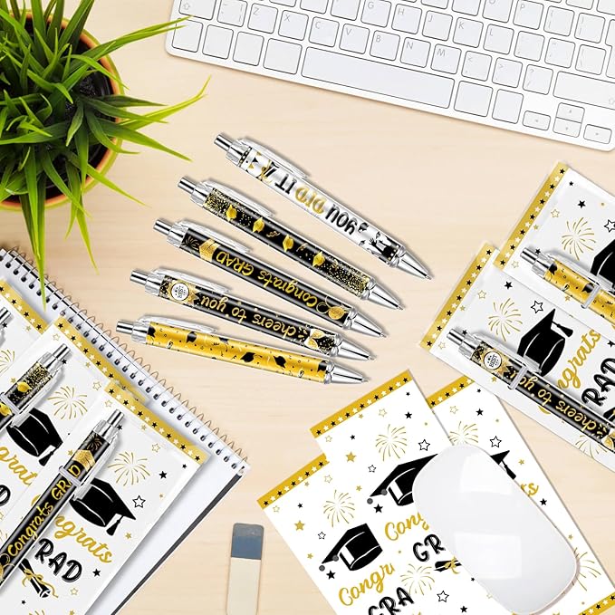 50 Pcs Graduation Ballpoint Pens Bulk Class Of 2025 Graduation Party Favors Ballpoint Pens End of the Year Gifts with Congrats Bookmarks for Student Grad Party Senior High School Teacher