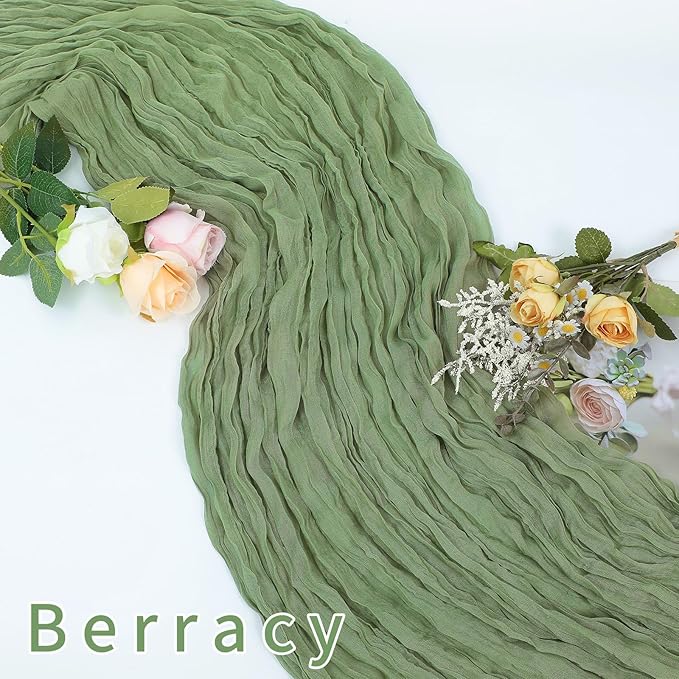 1 Pack Cheesecloth Table Runner Rustic Sheer Boho Gauze 35 x 120 Inch Centerpiece Cheese Cloth for Bridal Baby Shower Summer Spring Decorations Sage Green