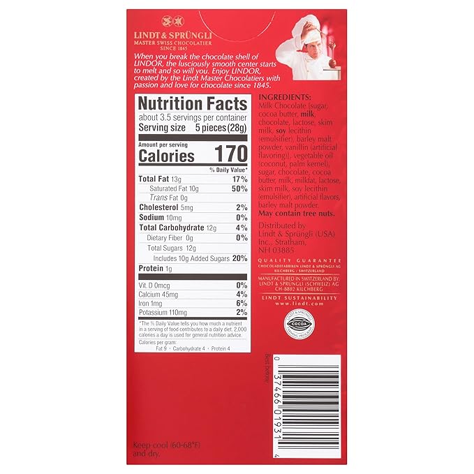 Lindt LINDOR Milk Chocolate Truffle Bar, Milk Chocolate Candy with Smooth, Melting Truffle Center, 3.5 oz. Bar (12 Pack)