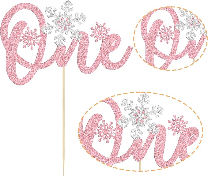 1 Pack Snowflake One Cake Topper Pink Glitter 1st Birthday Party Cake Pick Decorations for Winter Snowflake Theme Baby Shower Kids First Birthday Party Supplies