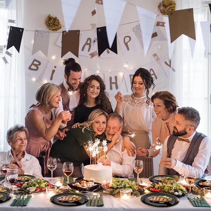 Supernal 102pcs Gold Plastic Silverware, Golden Cutlery with Black Handle, Disposable Flatware Collection, Includes 34 Plastic Forks and Spoons and Knives Ideal for Weddings, Parties, and Birthdays