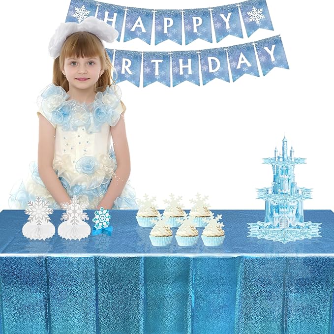 BRAVESHINE Birthdays Party Tablecloth Disposable Table Covers - Blue Plastic Rectangle Table Cloth for Boy/Girl Princess/Mermaid/Ocean/Undersea Theme Decorations - 2 Set 108" x 54"