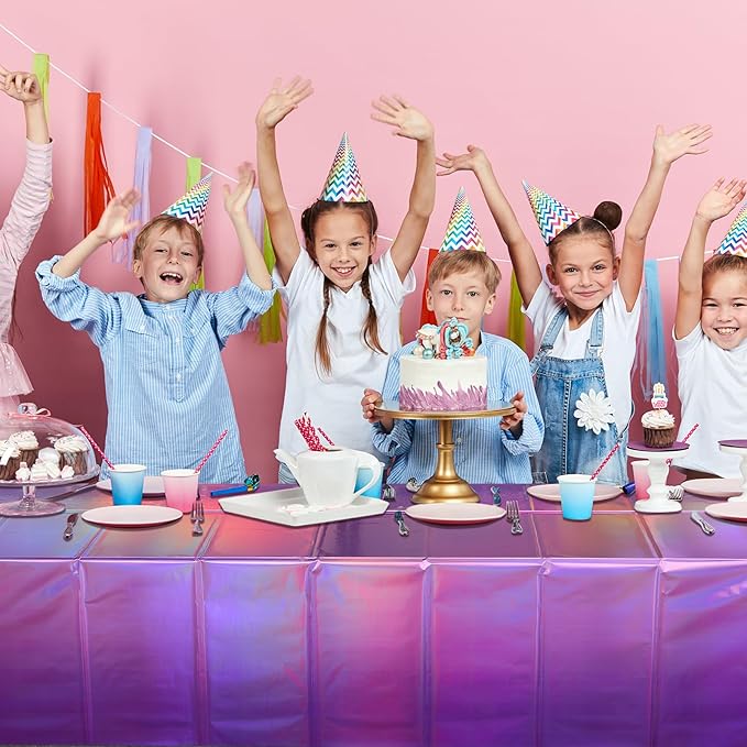 1 Pack Ombre Iridescent Pink and Purple Plastic Tablecloths, Shiny Disposable Laser Rectangle Table Covers Holographic Foil Tablecloth Iridescent Party Decoration Birthday Bridal Wedding, 54x108 Inch