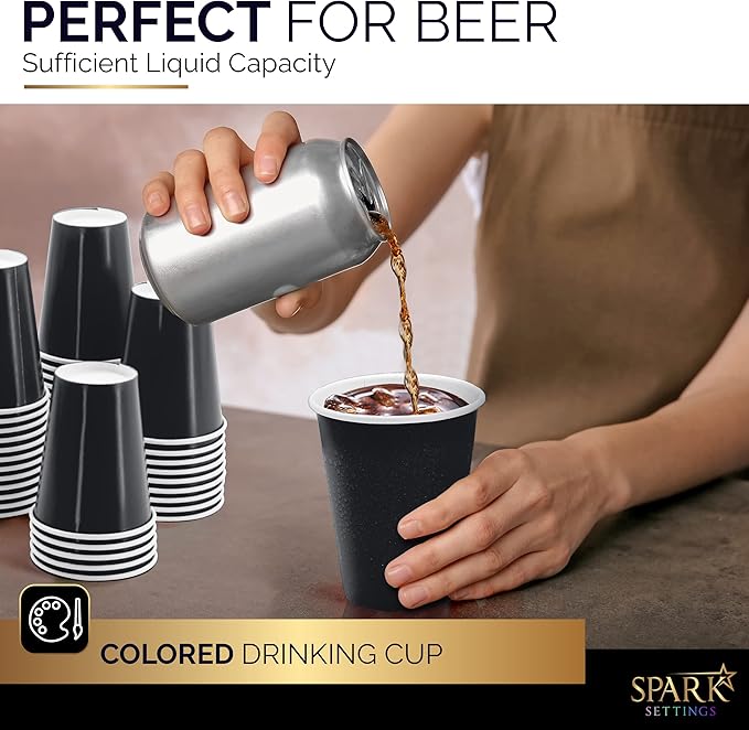 Disposable Paper Cups, 8 oz. Black Paper Coffee Cups, Strong and Sturdy Coffee Disposable Cups for Party, Wedding, Thanksgiving Day, Christmas, Halloween Hot Cups, Pack of 20