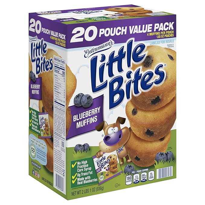 (4 pack) Little Bites Assorted Muffins, 80 individual packs, (20 ct each), Mini Muffins, 138 lbs Case – (20) Chocolate Chip, (20) Fudge, (20) Blueberry, (20) Party Cake