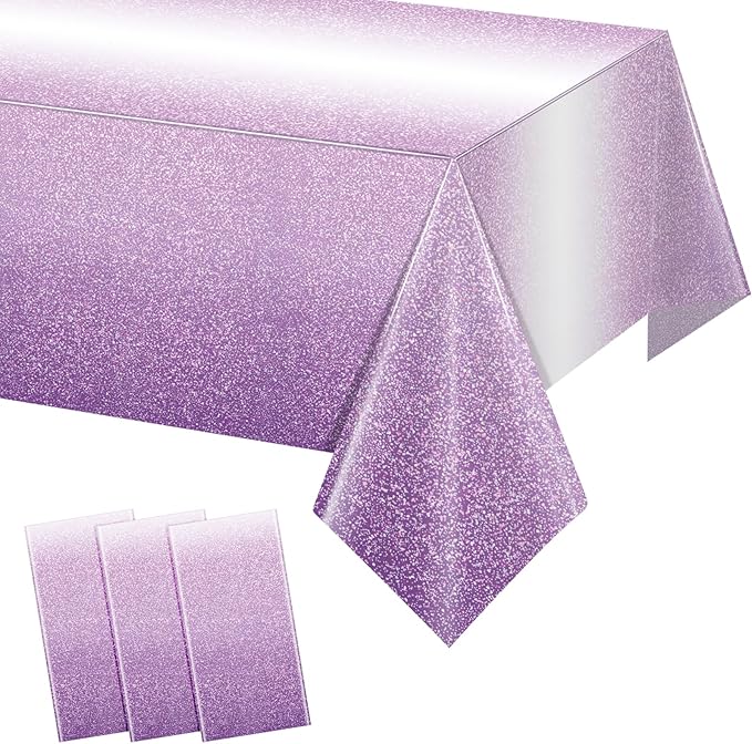 FunnyPars 3 Pack Ombre Purple Plastic Tablecloth for Parties, Gradient Pastel Disposable Rectangle Table Cover, Wedding Birthday Anniversary Decor, 54x108 Inch