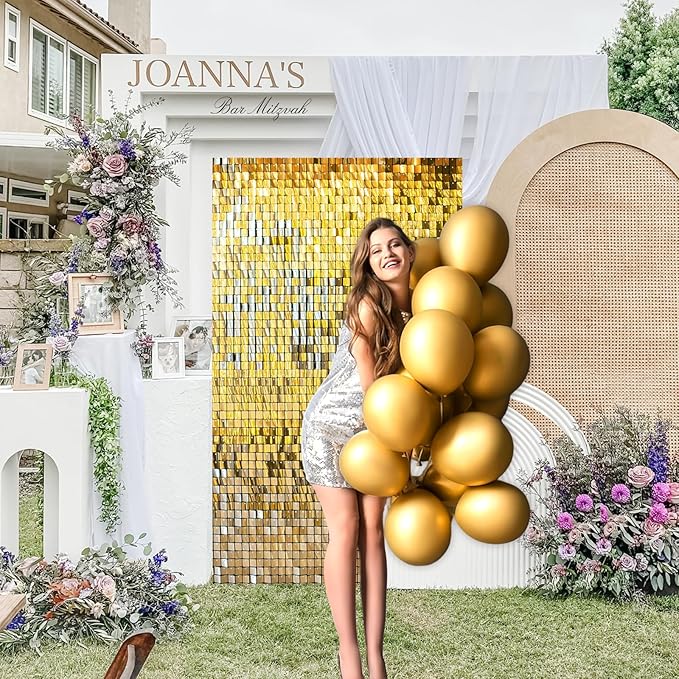 Shimmer Wall Sequin Backdrop, 48pcs Square Shimmer Wall Sequin Backdrop, DIY Party Shiny Decor for Wedding, Birthday, Anniversary, Graduation, Holiday&Home Background Supplies (Gold)