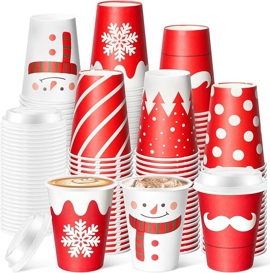 Yungyan 60 Sets Christmas Disposable Coffee Cups with Lids 12 oz Snowman Paper Cups Xmas Hot Cocoa To-go Coffee Mug for Hot Cold Drinks Chocolate Tea Beverage Christmas Party Supplies