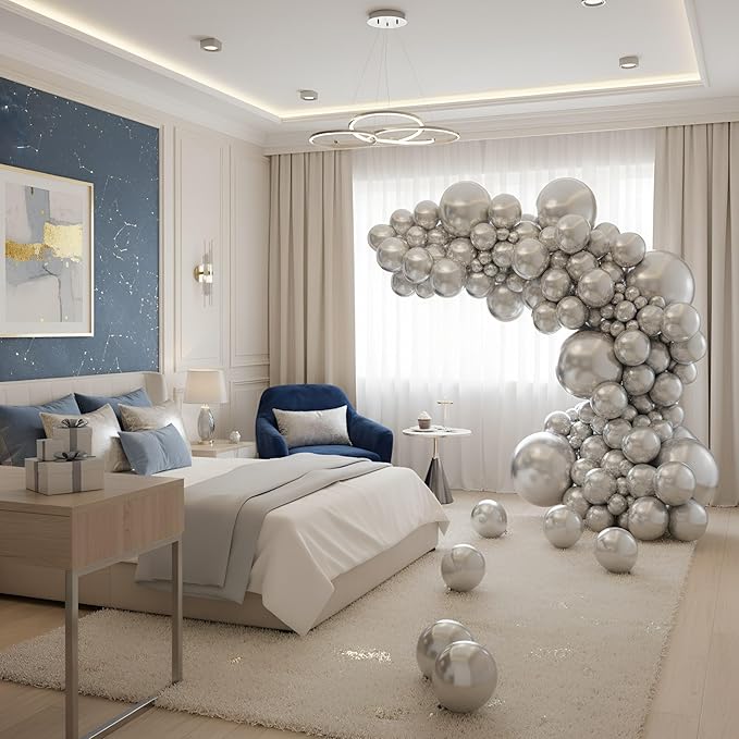 Balloon Garland Arch Kit – 146 Pcs Metallic Silver Balloons for Baby Shower, Birthday, Gender Reveal, Wedding Party – DIY Kit by Vellax™